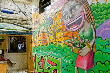 Girl watching television in a favela in Rio de Janeiro